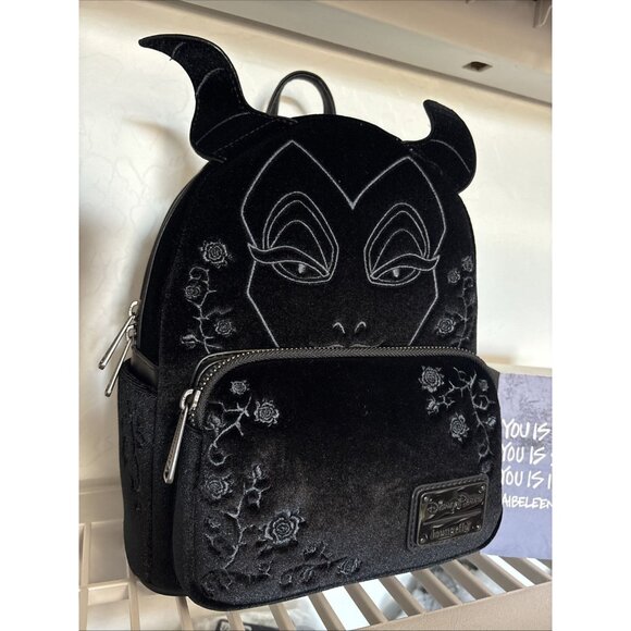NWT Loungefly Disney Maleficent Black Velour Villains Sleeping Beauty Backpack - Picture 5 of 6
